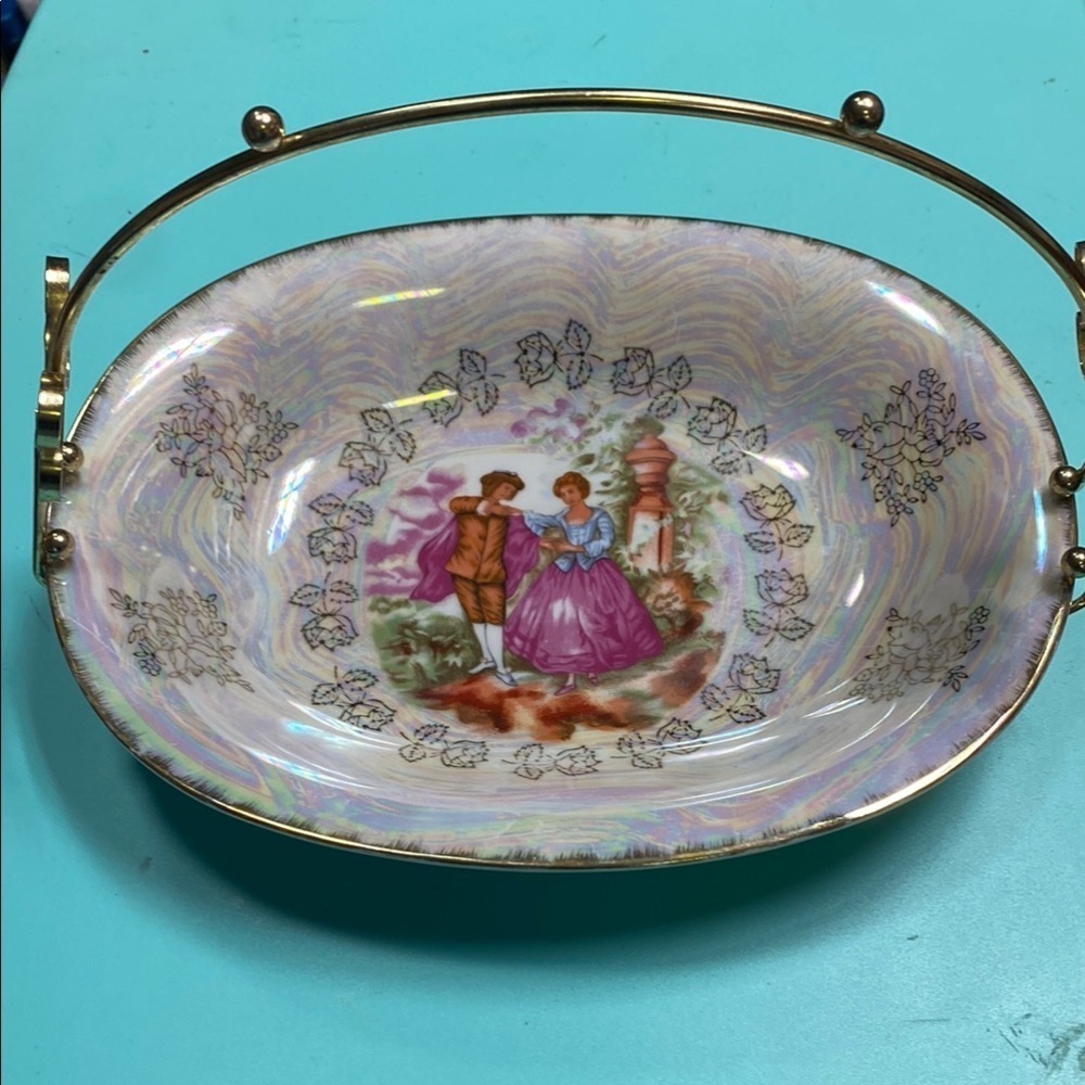 Vintage Decorative Japanese Porcelain Serving Dish with Gold Trim